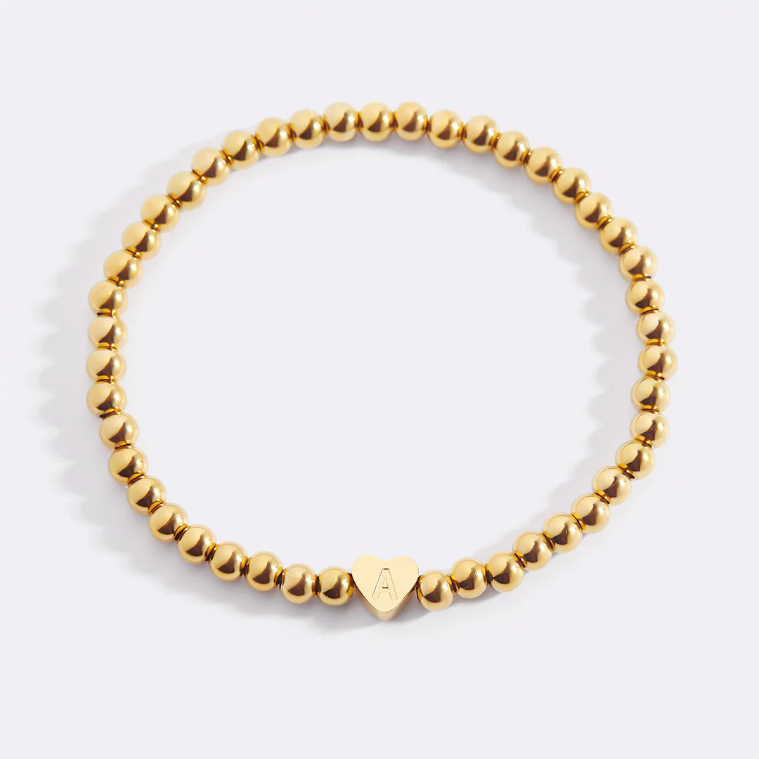 Gold Beaded Bracelet with Heart Initial - Image 73