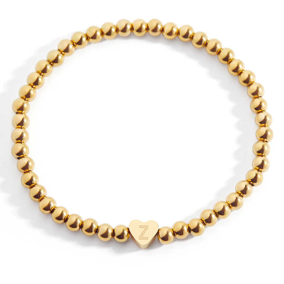 Gold Beaded Bracelet with Heart Initial - Image 76