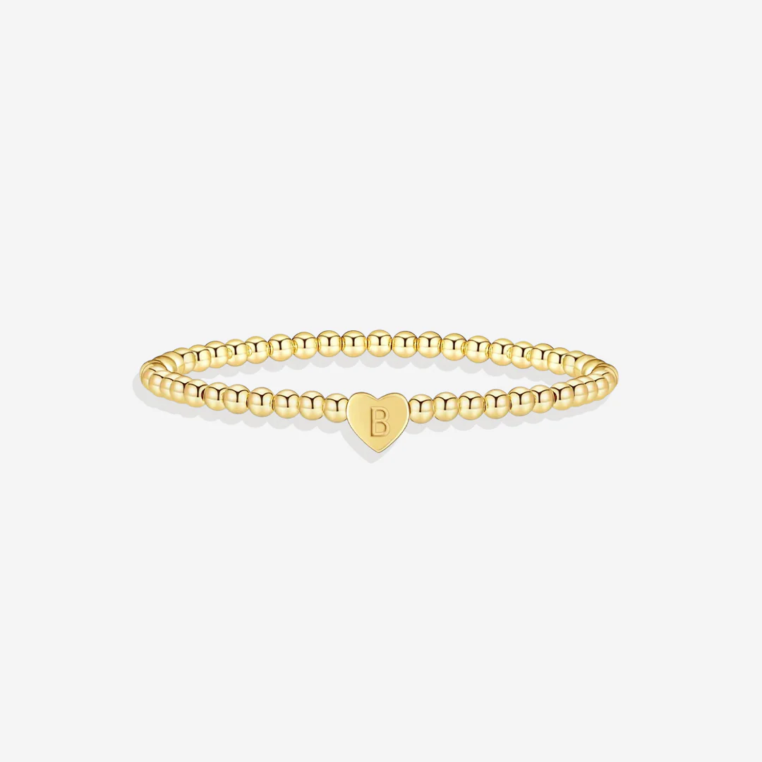 Gold Beaded Bracelet with Heart Initial - Image 9