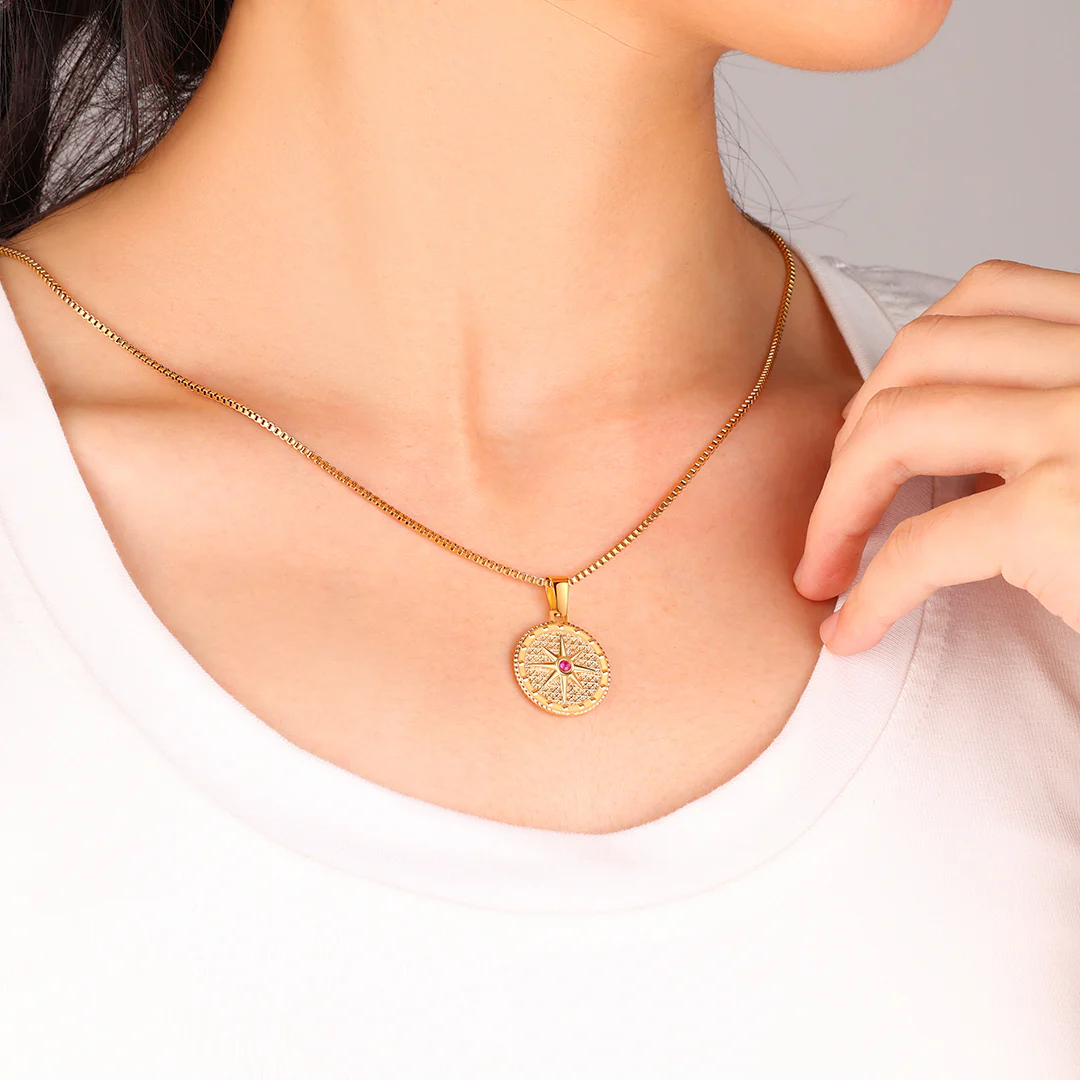 Birthstone Compass Pendant Necklace - Image 4