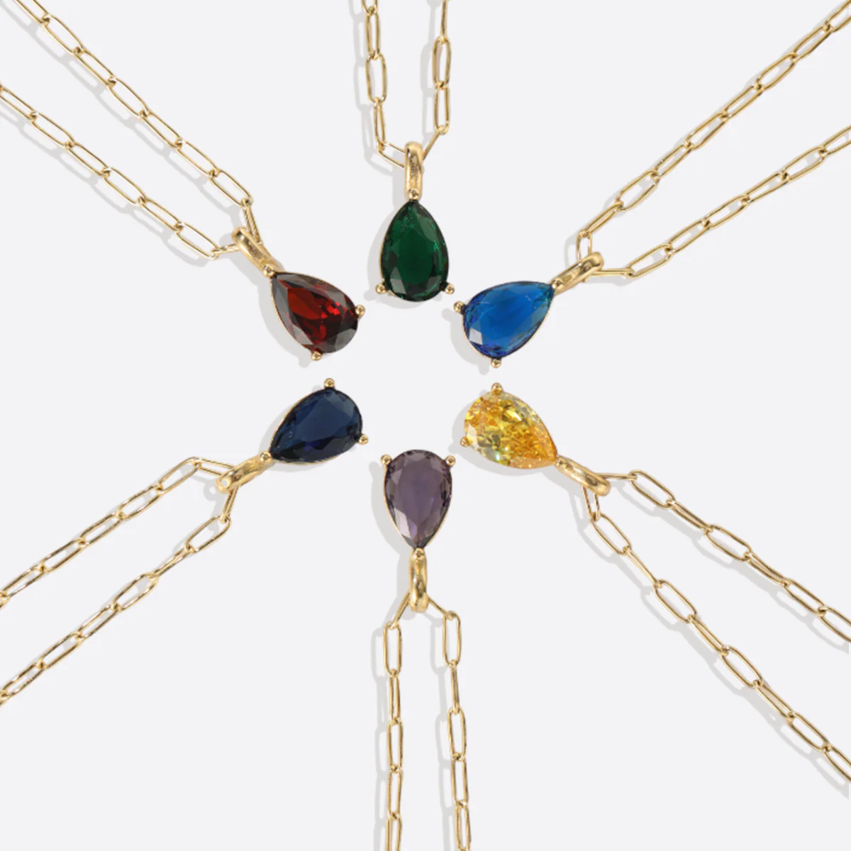 Birthstone Pendant Necklace with Dainty Paperclip Chain - Image 8