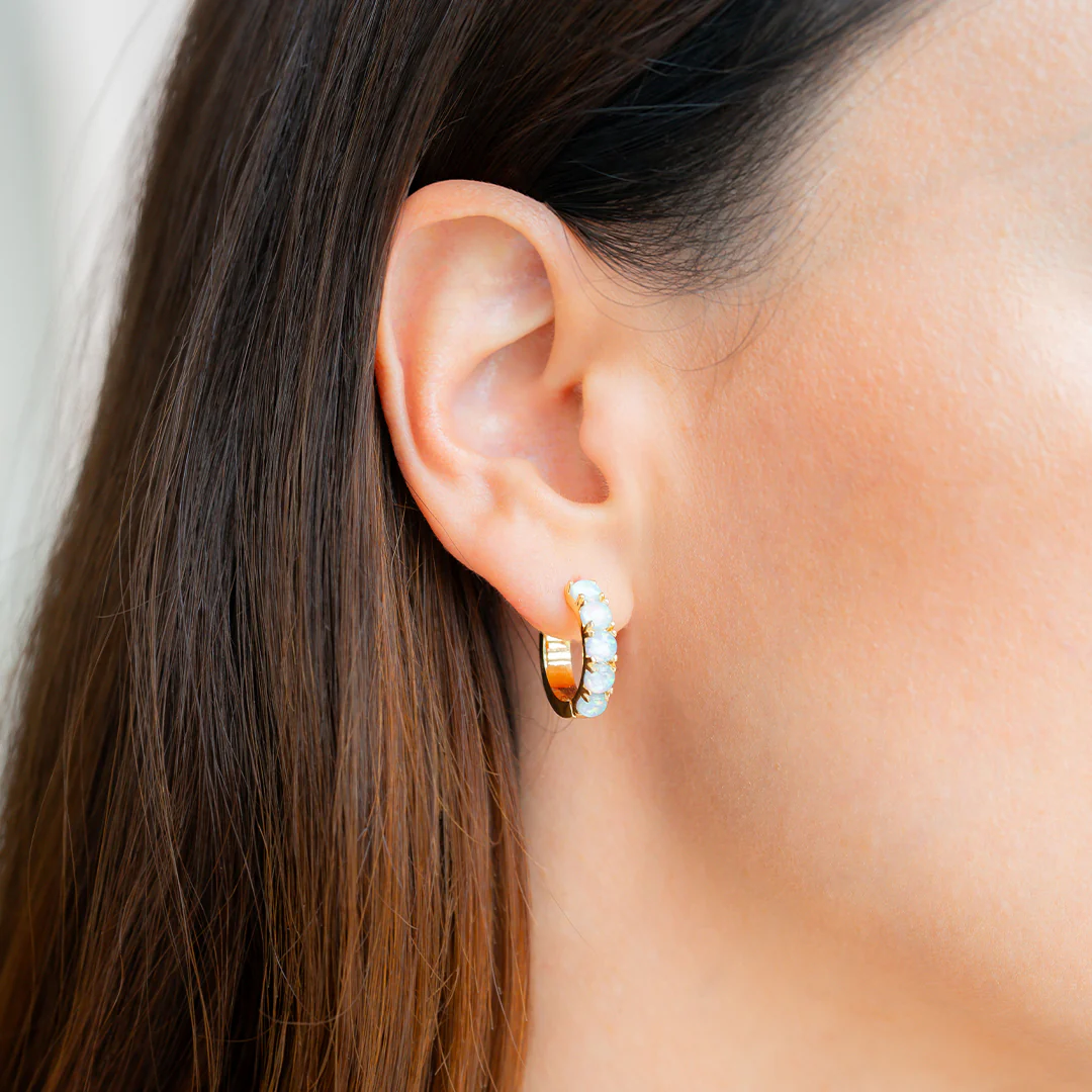 Blue Opal Huggie Earrings - Image 3