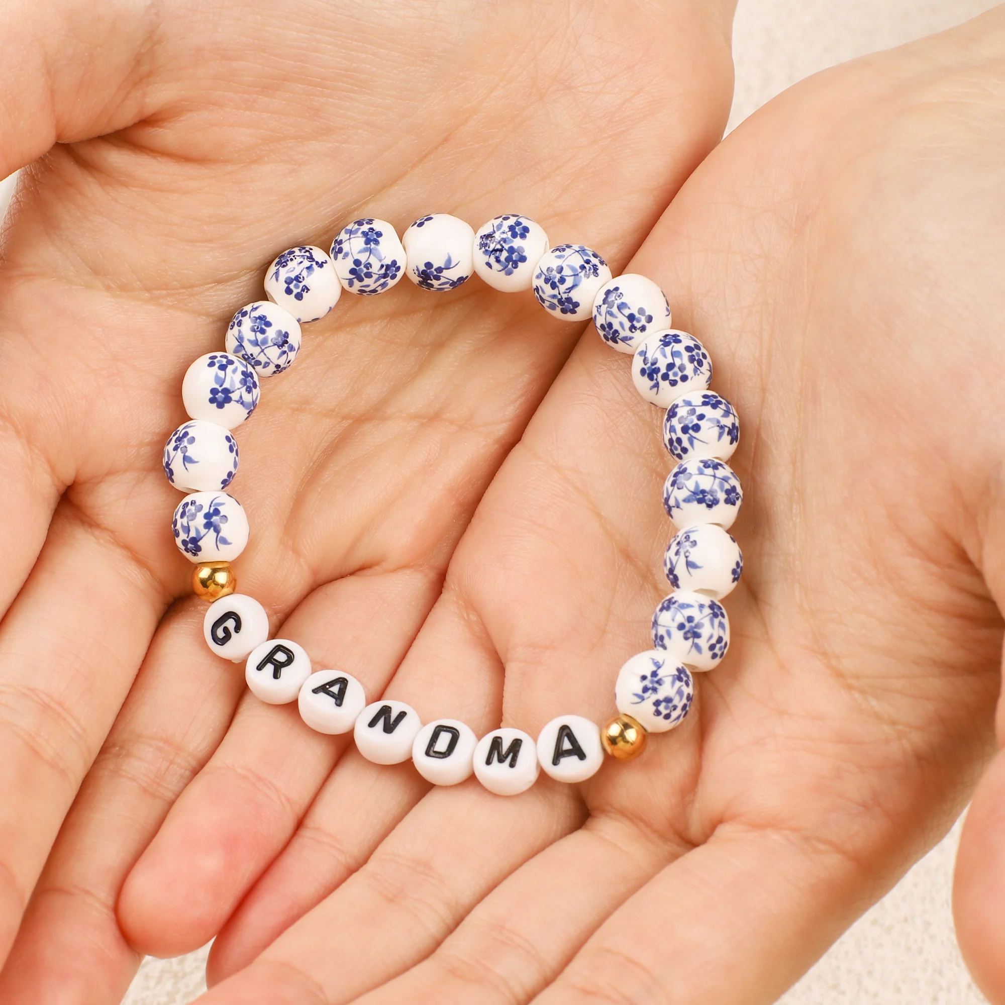 Blue Porcelain Floral Beaded Bracelet for Mom & Grandma - Image 10