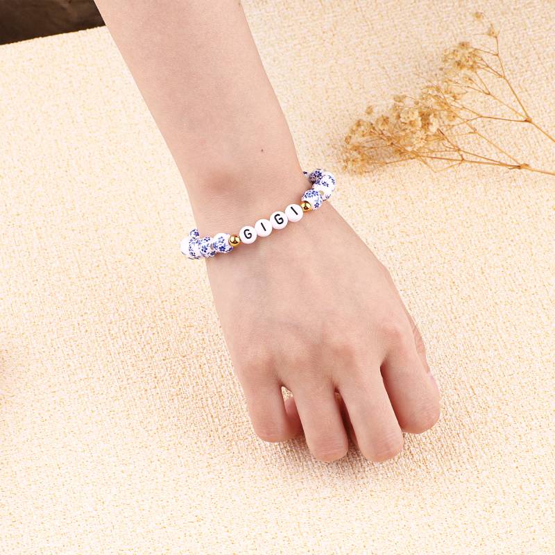 Blue Porcelain Floral Beaded Bracelet for Mom & Grandma - Image 13