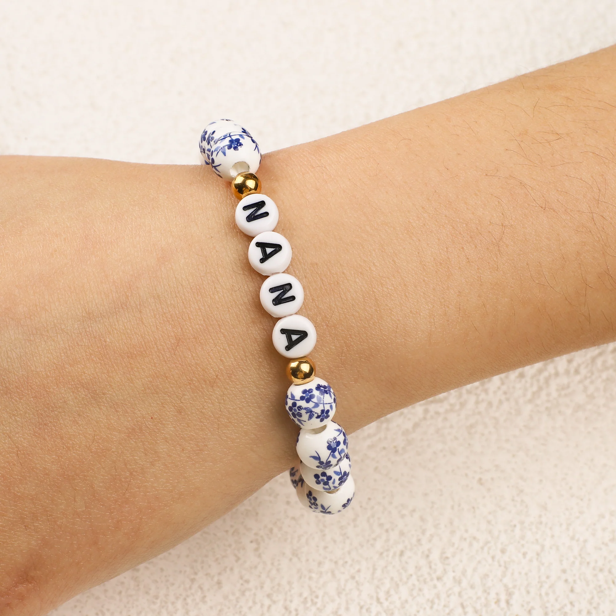 Blue Porcelain Floral Beaded Bracelet for Mom & Grandma - Image 5