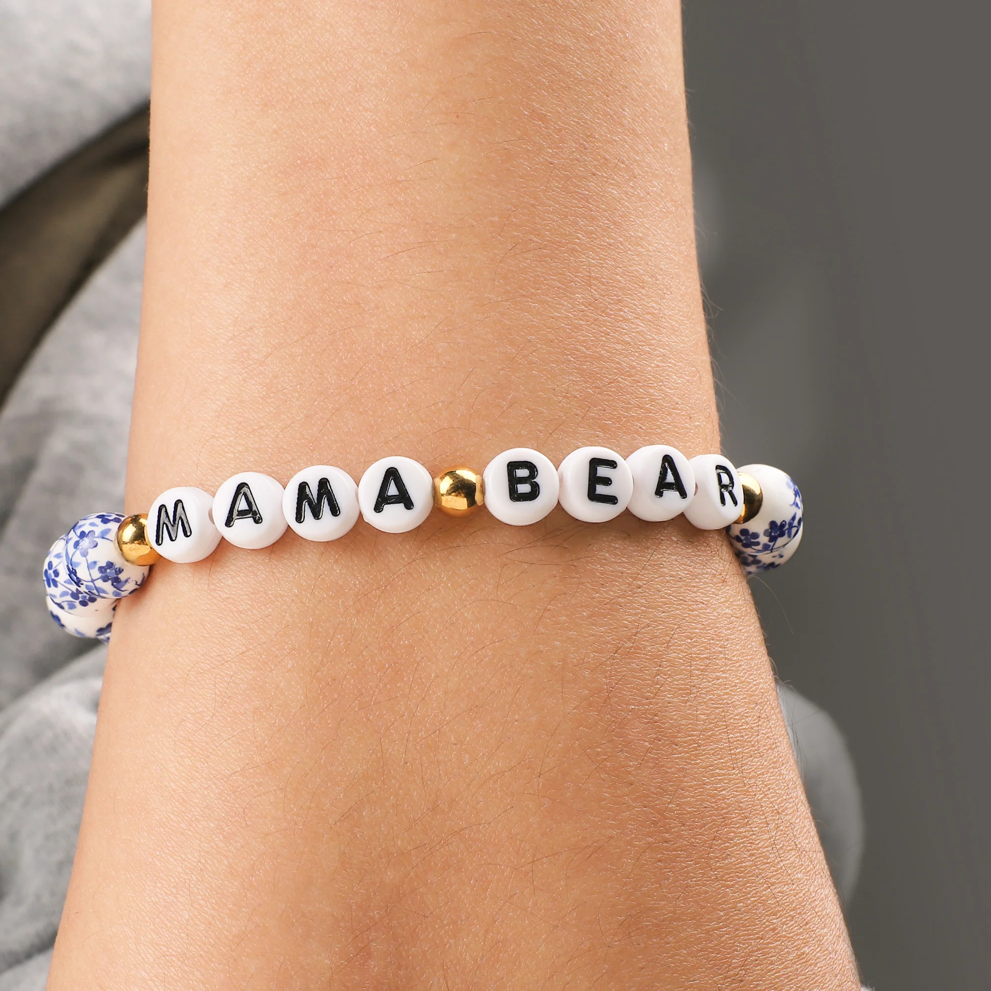 Blue Porcelain Floral Beaded Bracelet for Mom & Grandma - Image 7