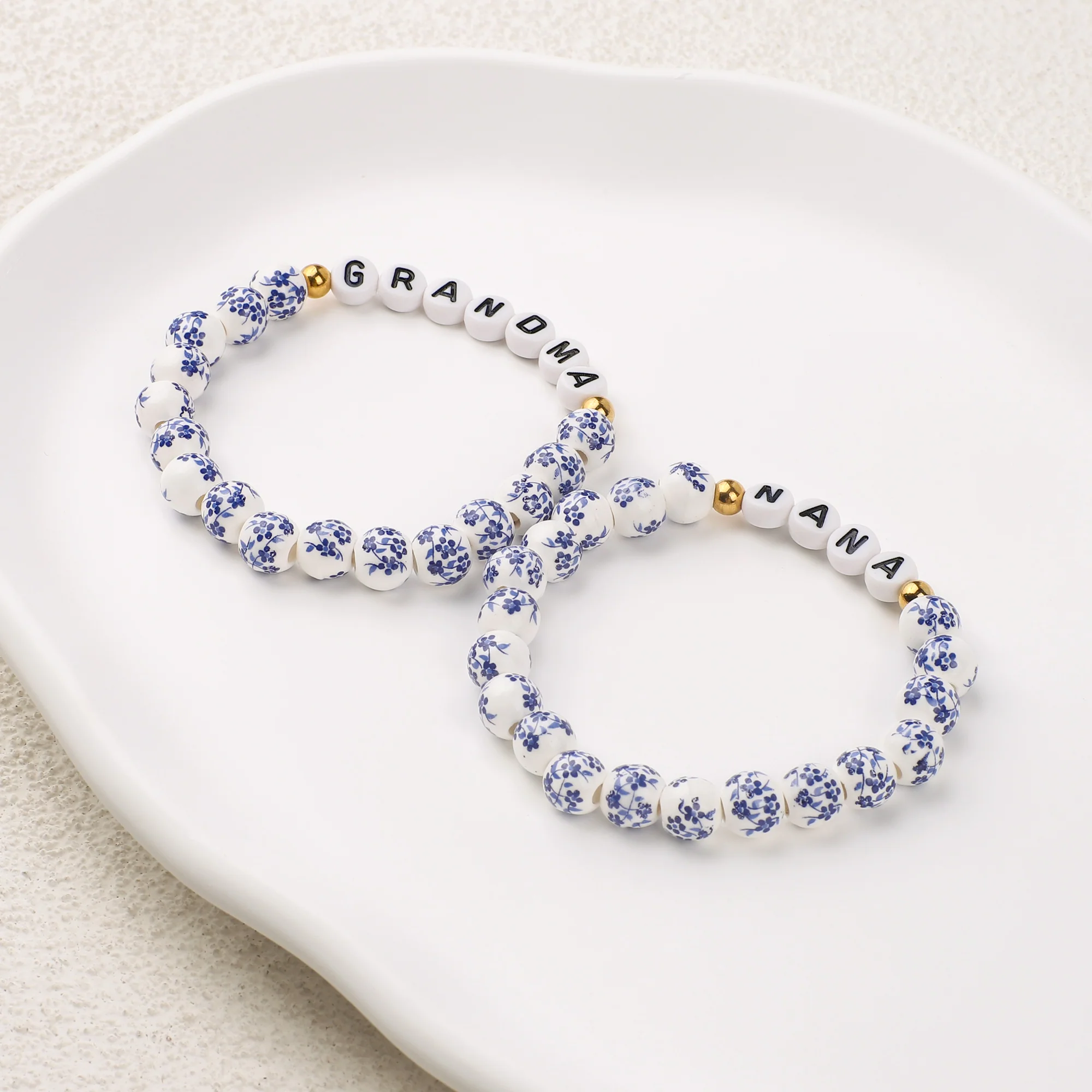 Blue Porcelain Floral Beaded Bracelet for Mom & Grandma - Image 8