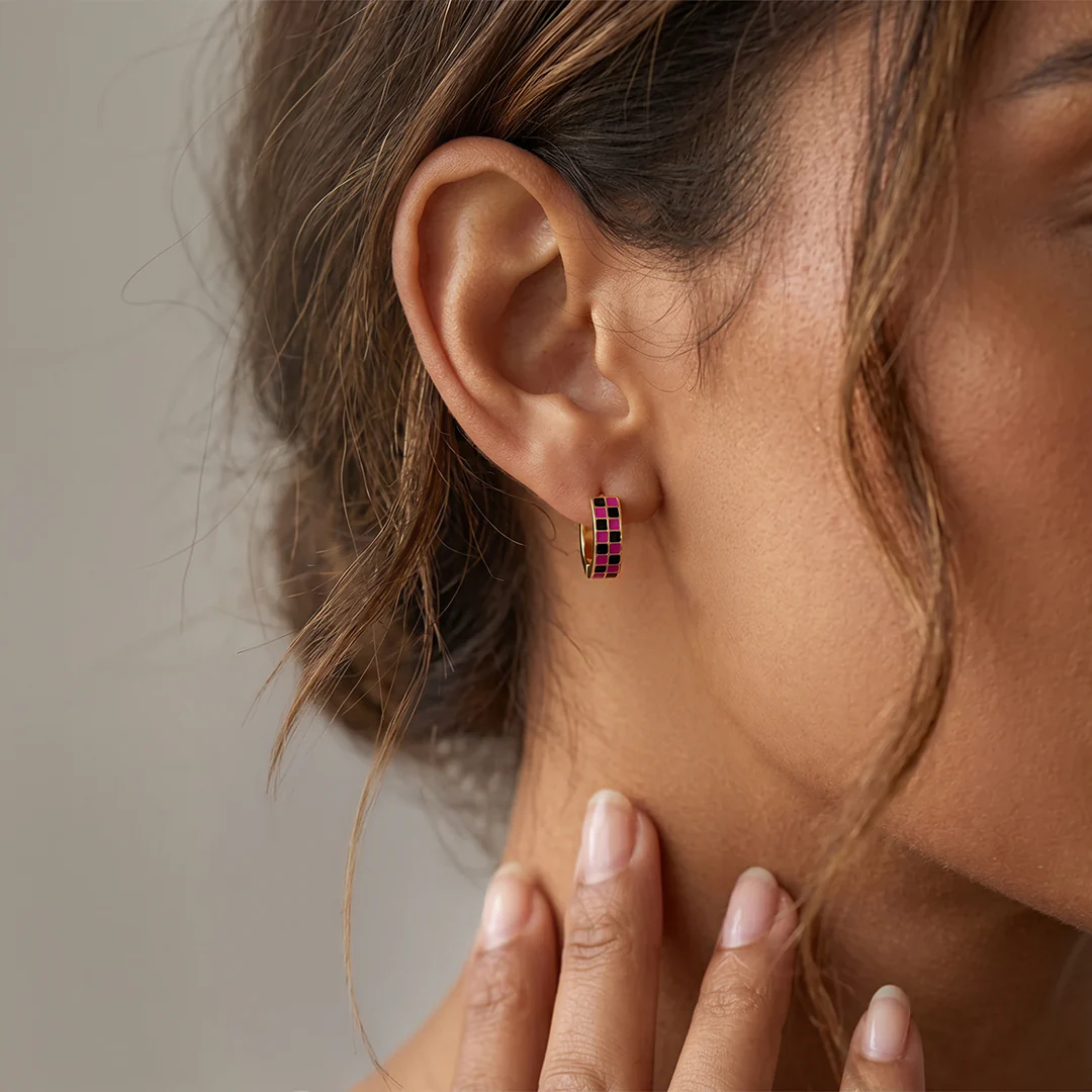 Checkered Hoop Earrings - Image 6