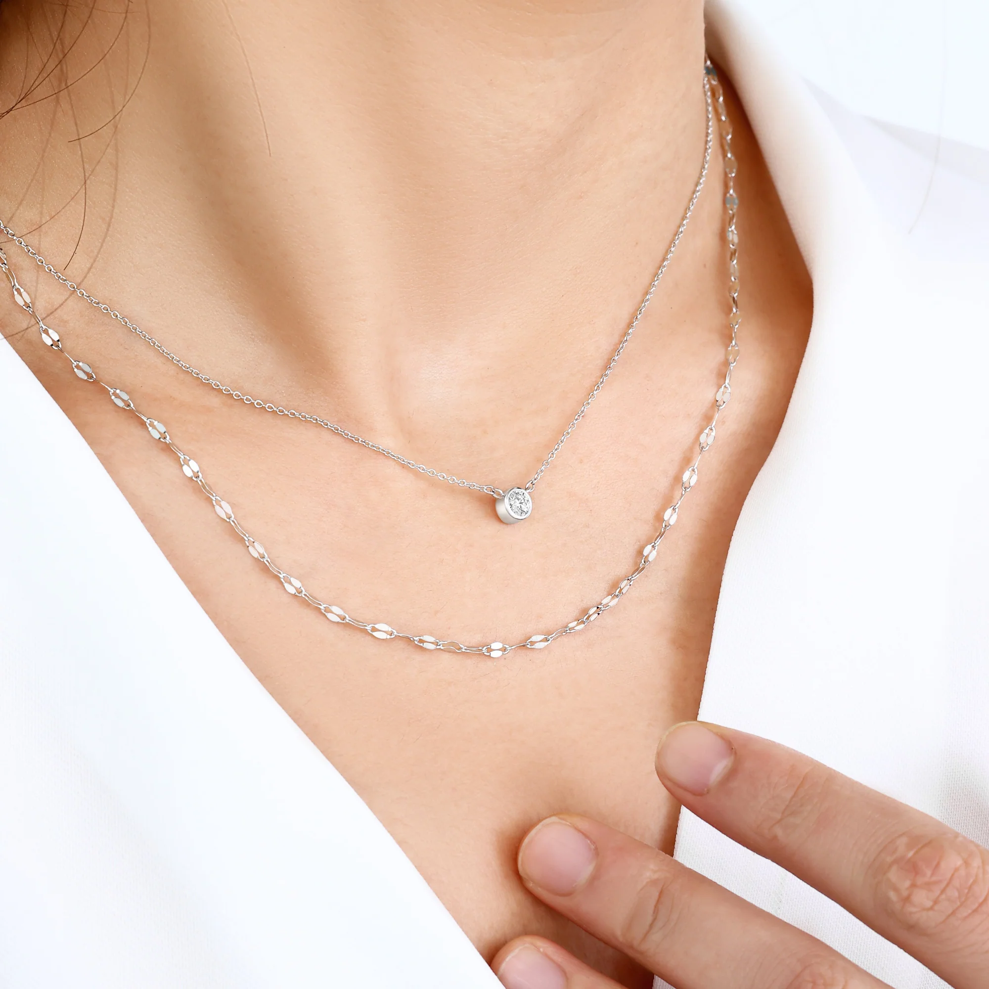 Classic Bezel Necklace and Petal Chain Set - Image 3