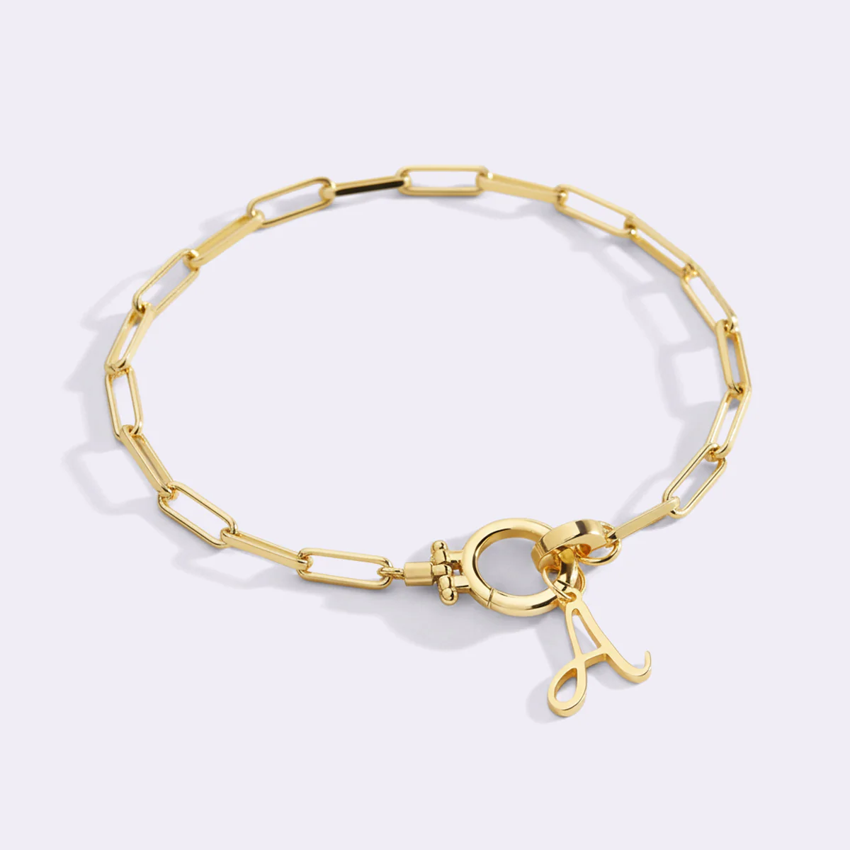 Cursive Initial Charm on Mint Paperclip Bracelet - Image 3