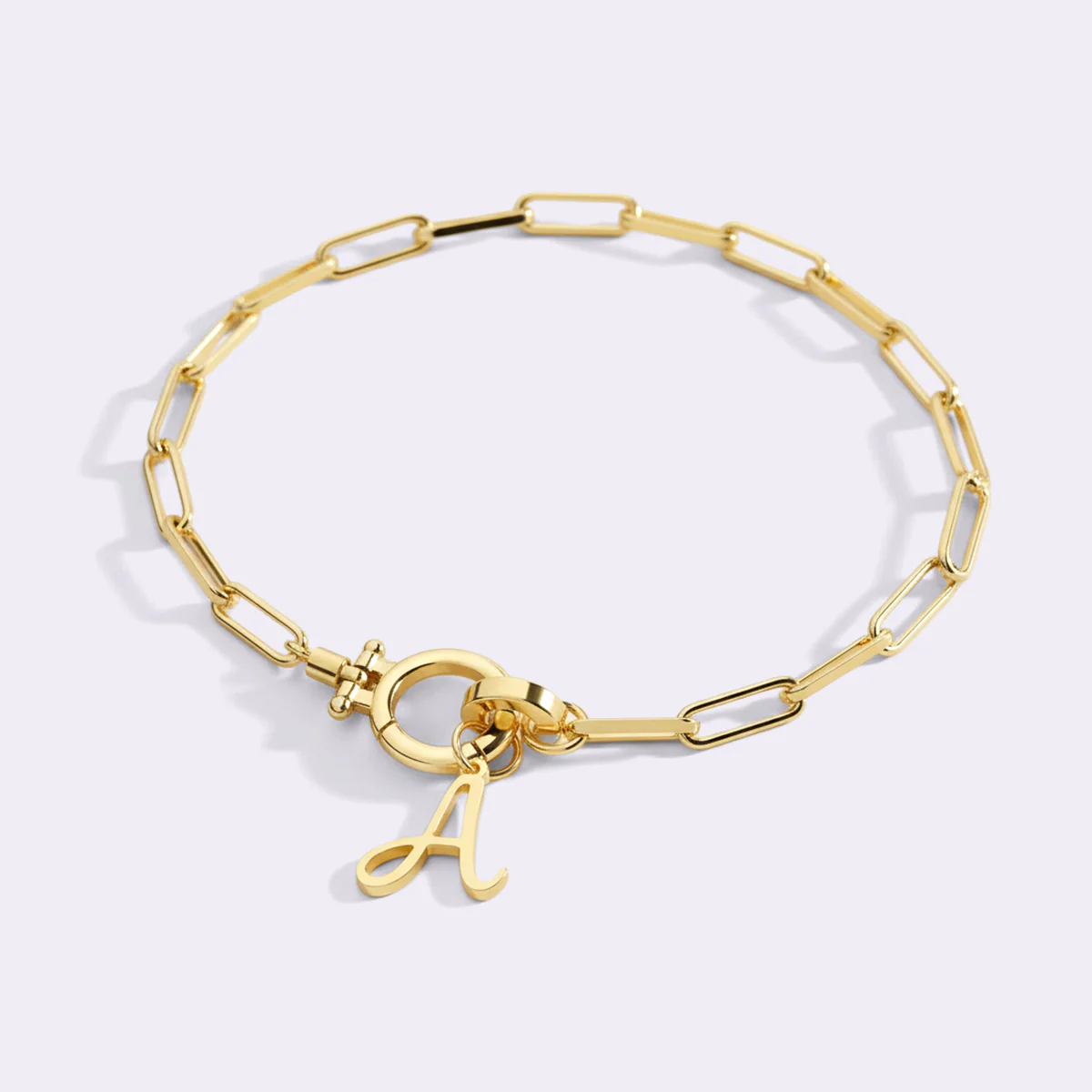 Cursive Initial Charm on Mint Paperclip Bracelet - Image 4