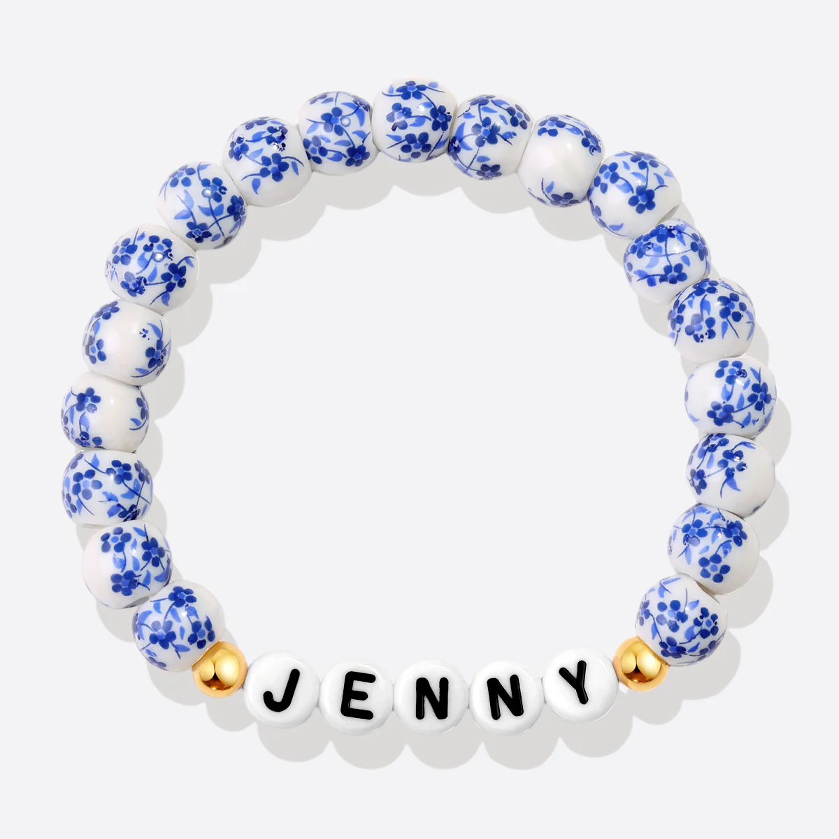 Custom Name Blue Porcelain Floral Beaded Bracelet - Image 3