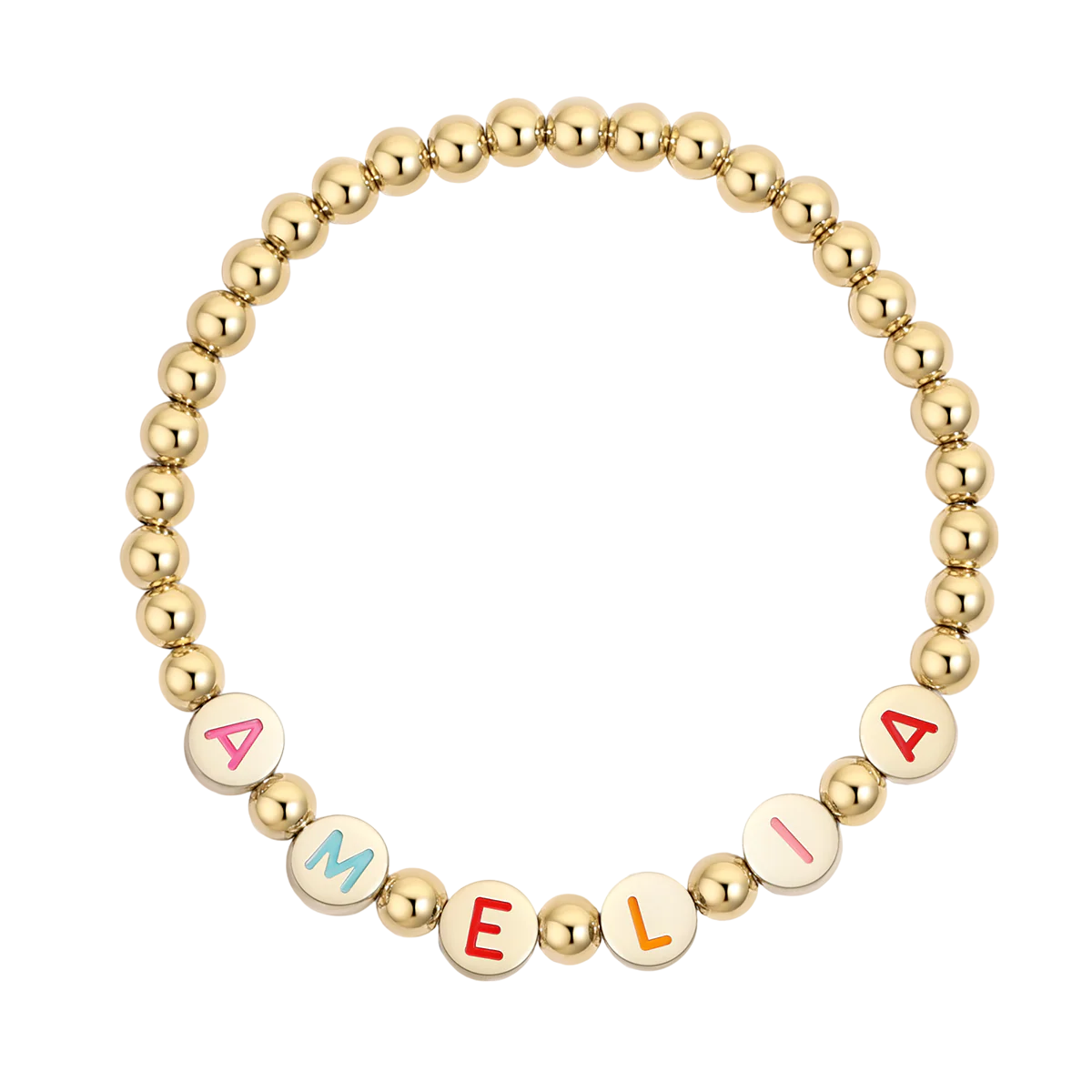 Custom Rainbow Letter Gold Disc Beaded Bracelet - Image 4