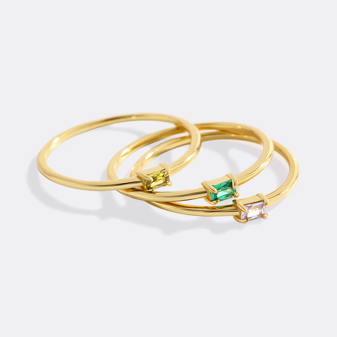 Dainty Baguette Birthstone Stacking Ring - Image 7