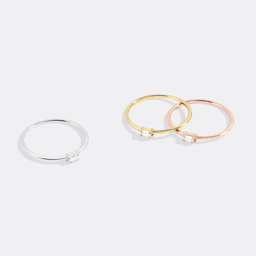 Dainty Baguette Birthstone Stacking Ring - Image 8