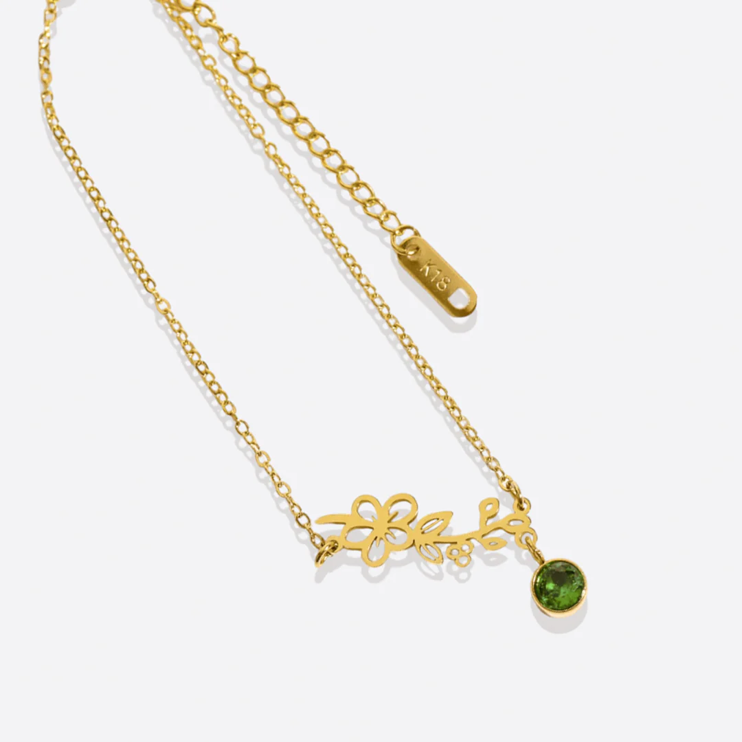 Dainty Birth Flower Bracelet with Birthstone Charm - Image 10