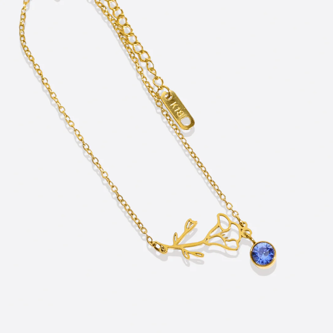 Dainty Birth Flower Bracelet with Birthstone Charm - Image 14
