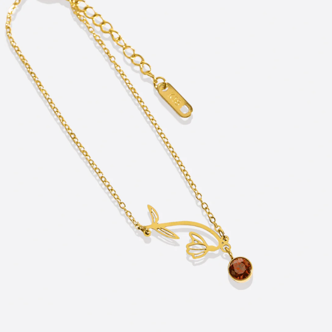 Dainty Birth Flower Bracelet with Birthstone Charm - Image 16