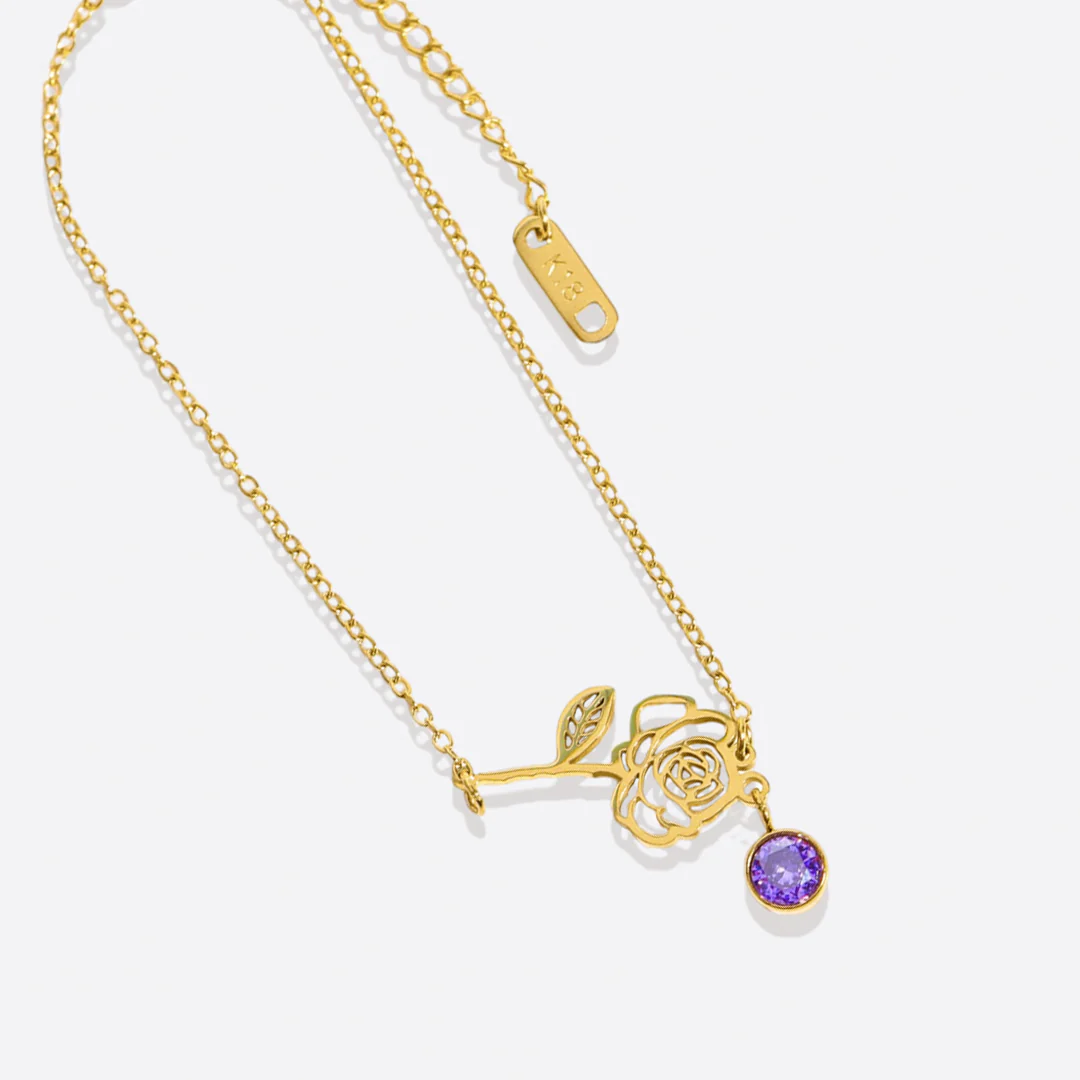 Dainty Birth Flower Bracelet with Birthstone Charm - Image 17