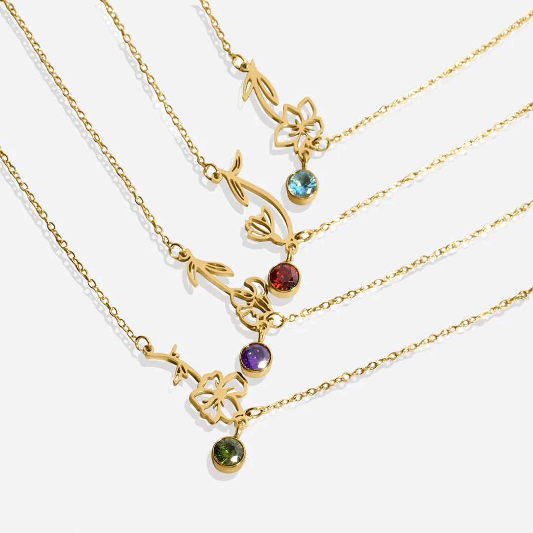 Dainty Birth Flower Bracelet with Birthstone Charm - Image 21