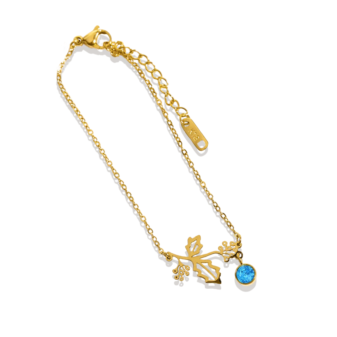 Dainty Birth Flower Bracelet with Birthstone Charm - Image 3