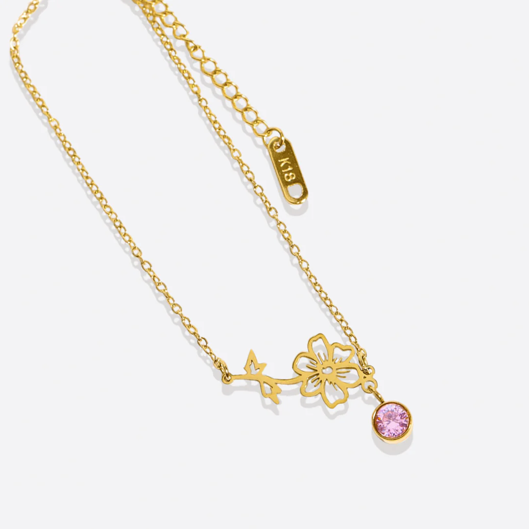 Dainty Birth Flower Bracelet with Birthstone Charm - Image 30