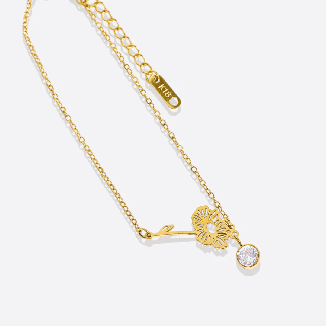 Dainty Birth Flower Bracelet with Birthstone Charm - Image 35