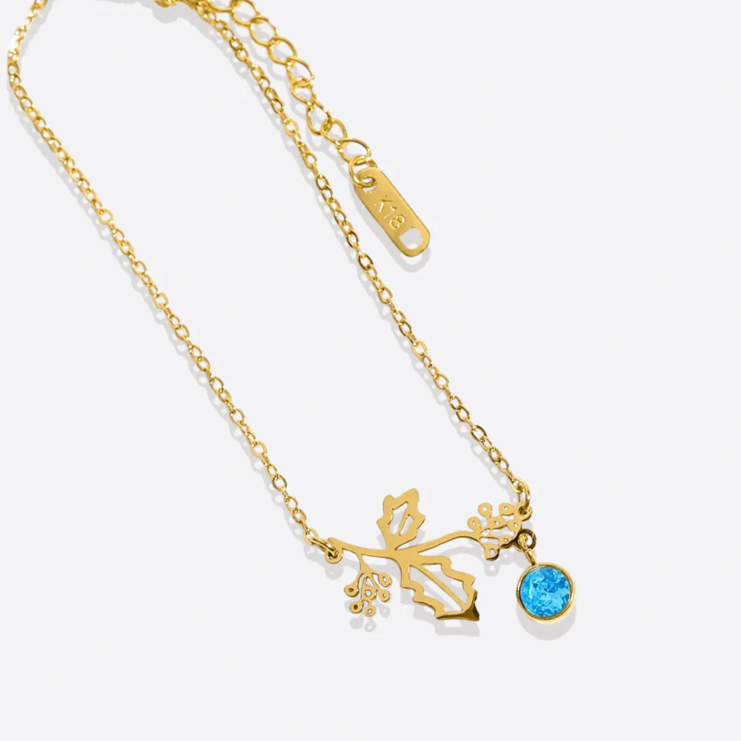 Dainty Birth Flower Bracelet with Birthstone Charm - Image 37