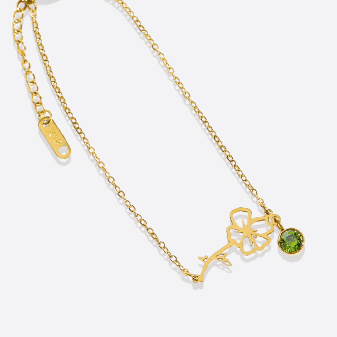 Dainty Birth Flower Bracelet with Birthstone Charm - Image 9