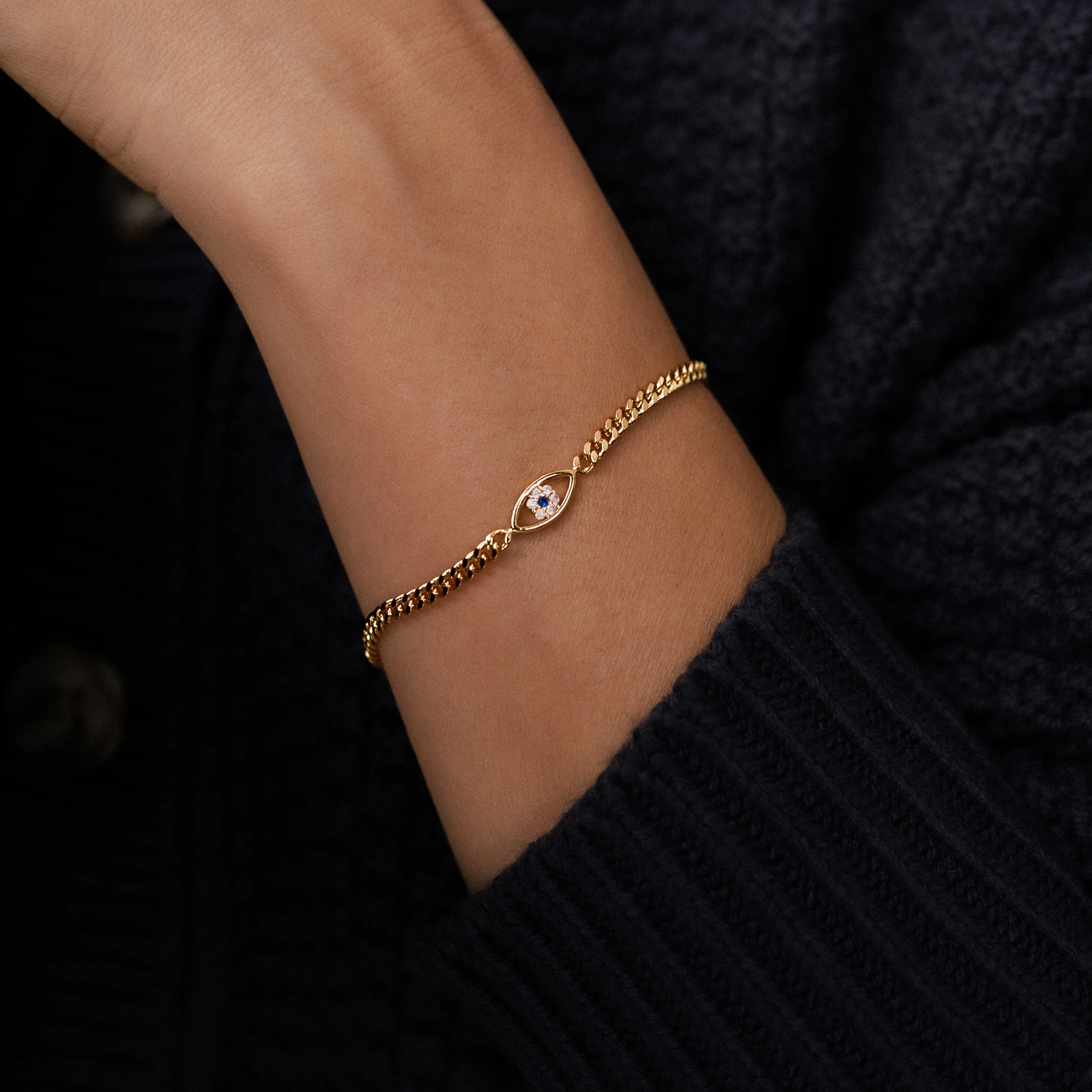 Dainty Cuban Link Chain Evil Eye Bracelet - Image 23