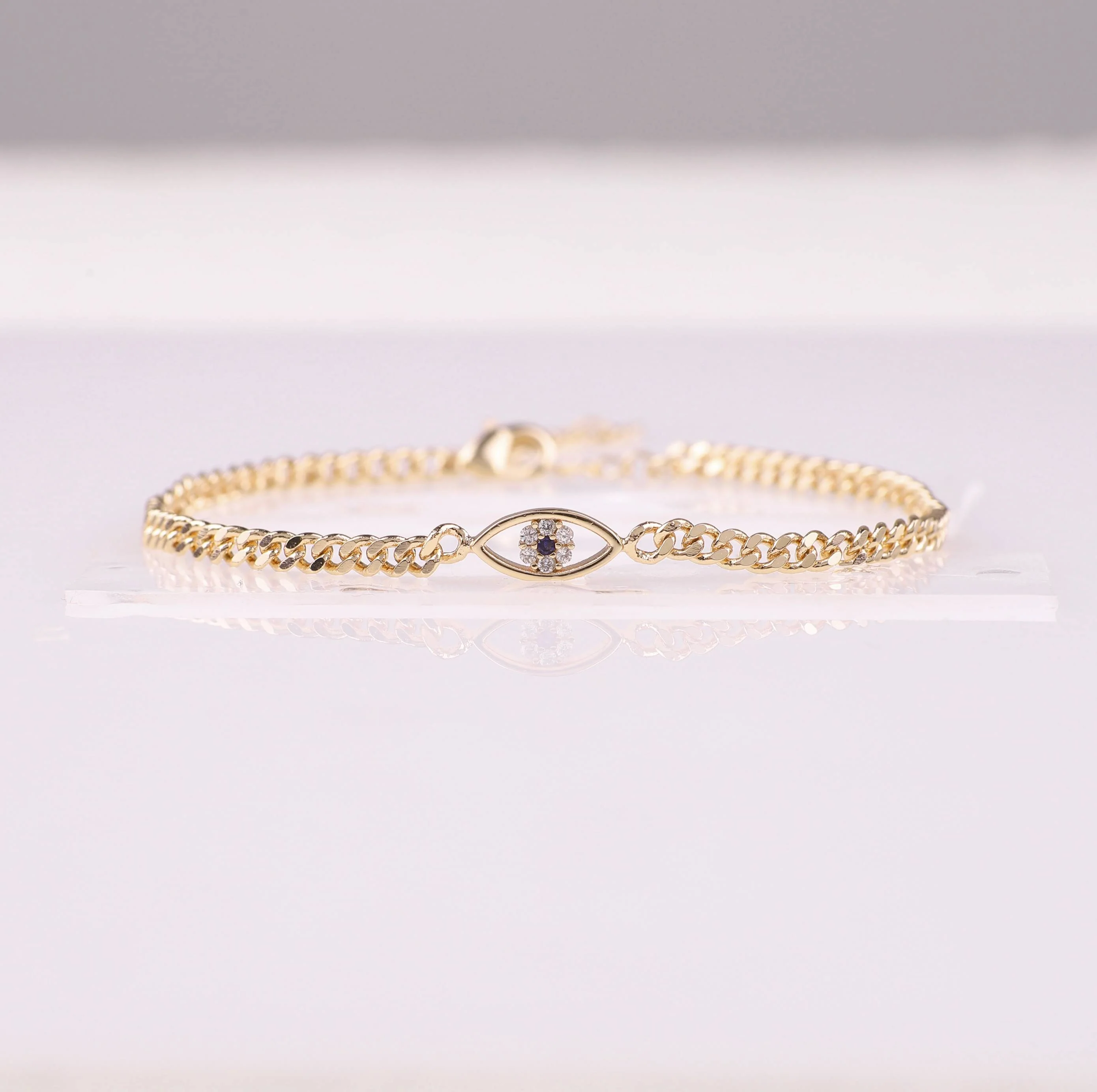 Dainty Cuban Link Chain Evil Eye Bracelet - Image 6