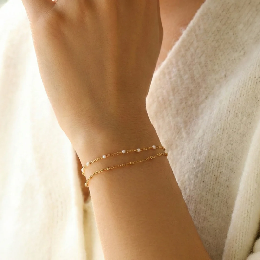 Dainty Double Chain Beaded Bracelet - Image 10