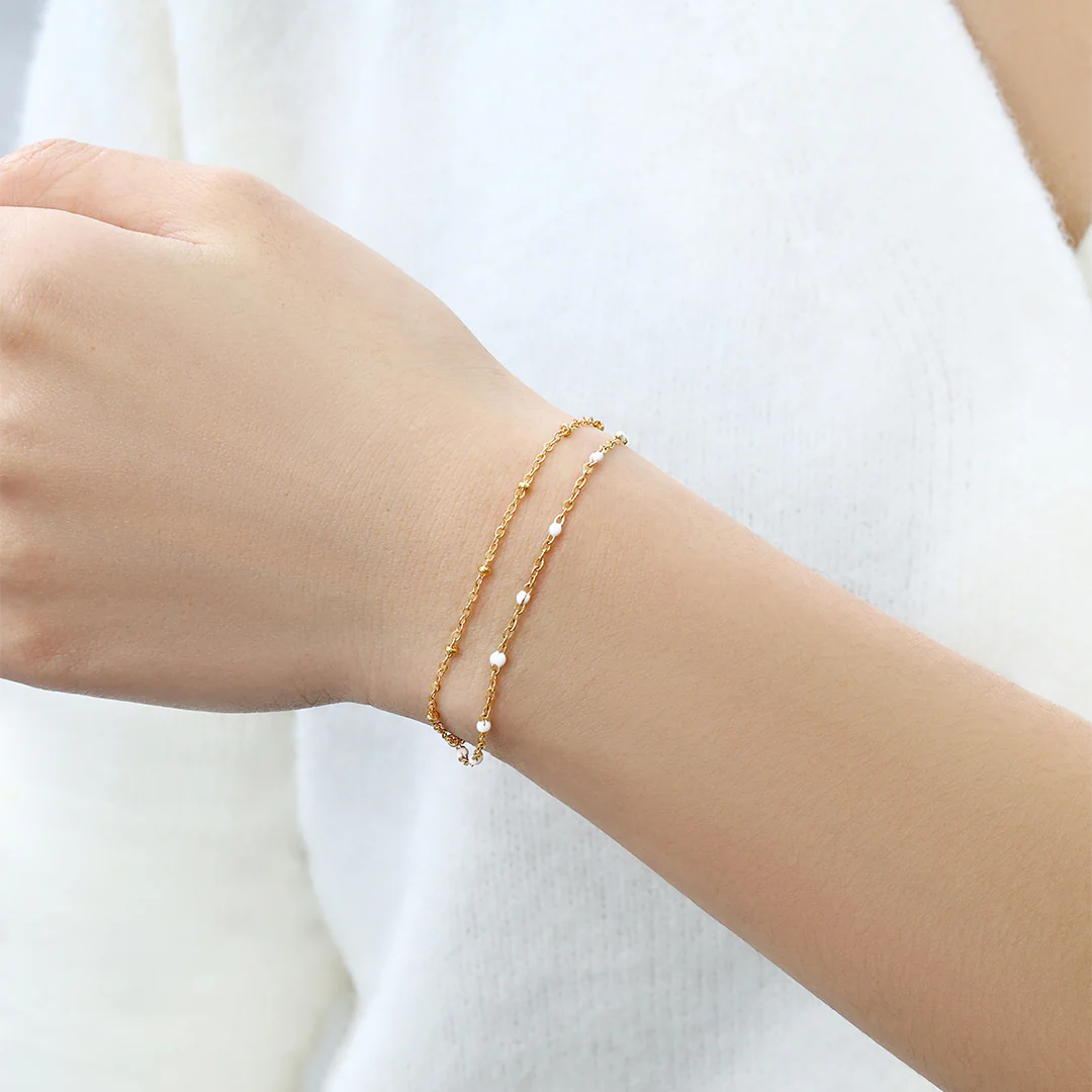 Dainty Double Chain Beaded Bracelet - Image 3