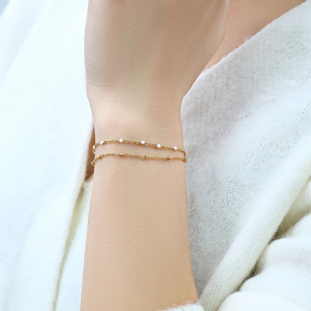 Dainty Double Chain Beaded Bracelet - Image 4