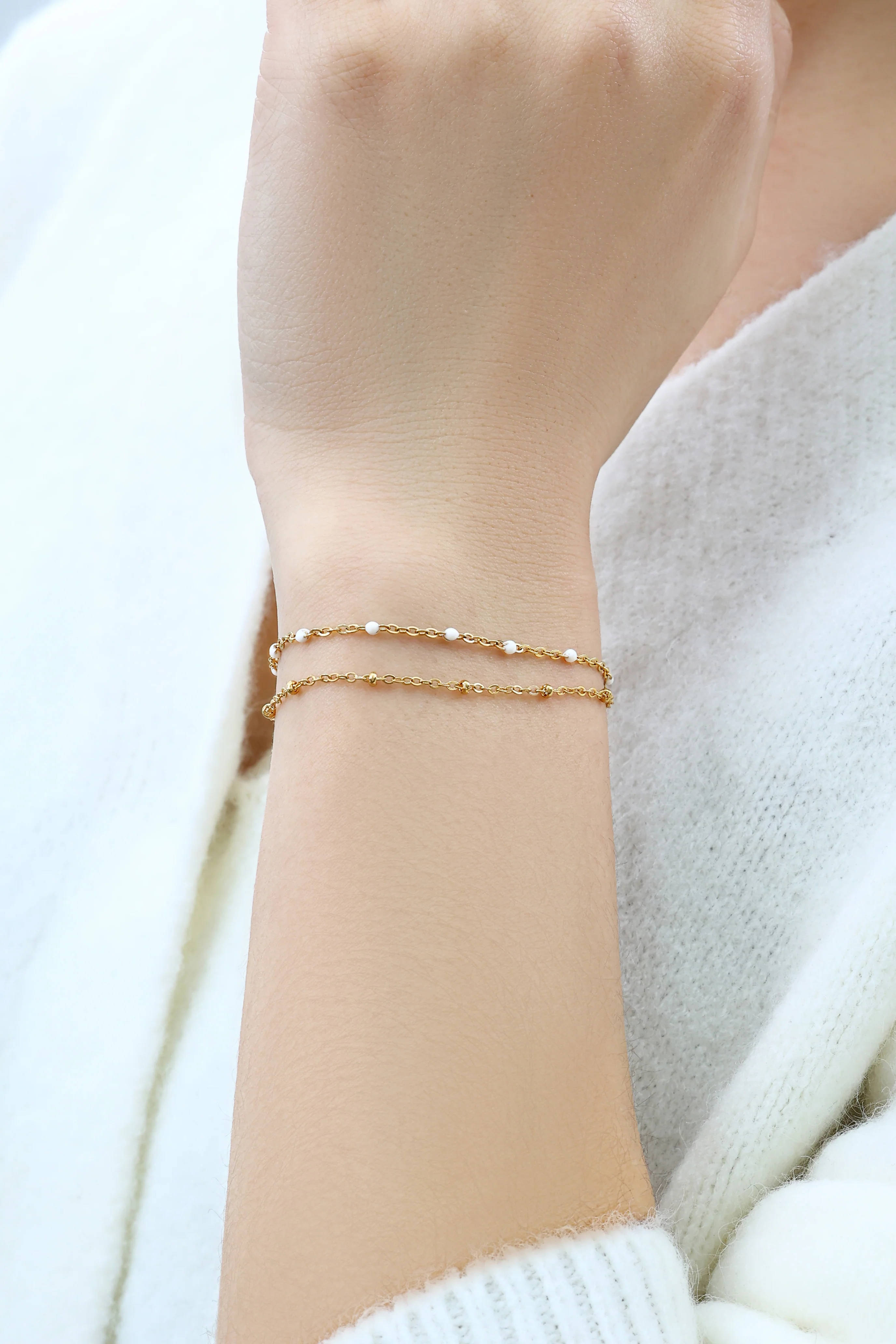 Dainty Double Chain Beaded Bracelet - Image 9
