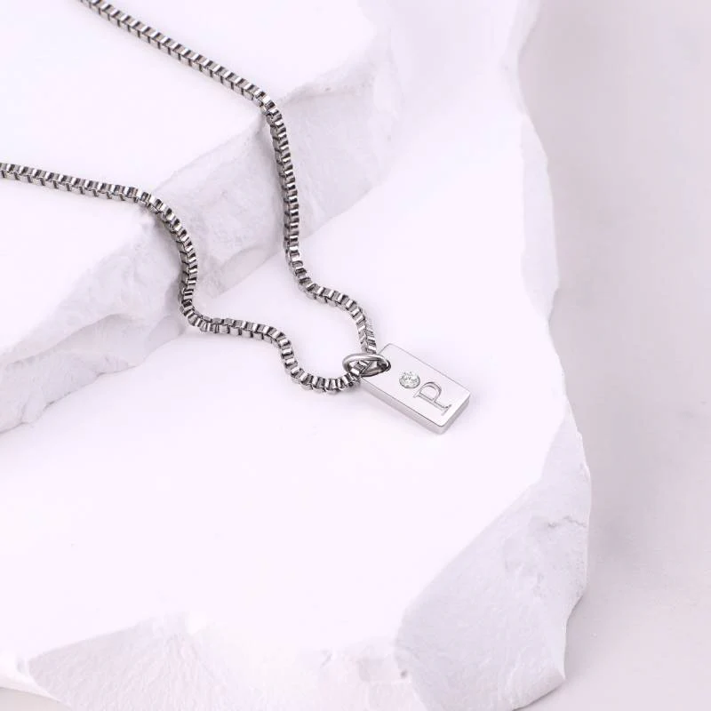 Dainty Pave Tag Initial Necklace - Image 14