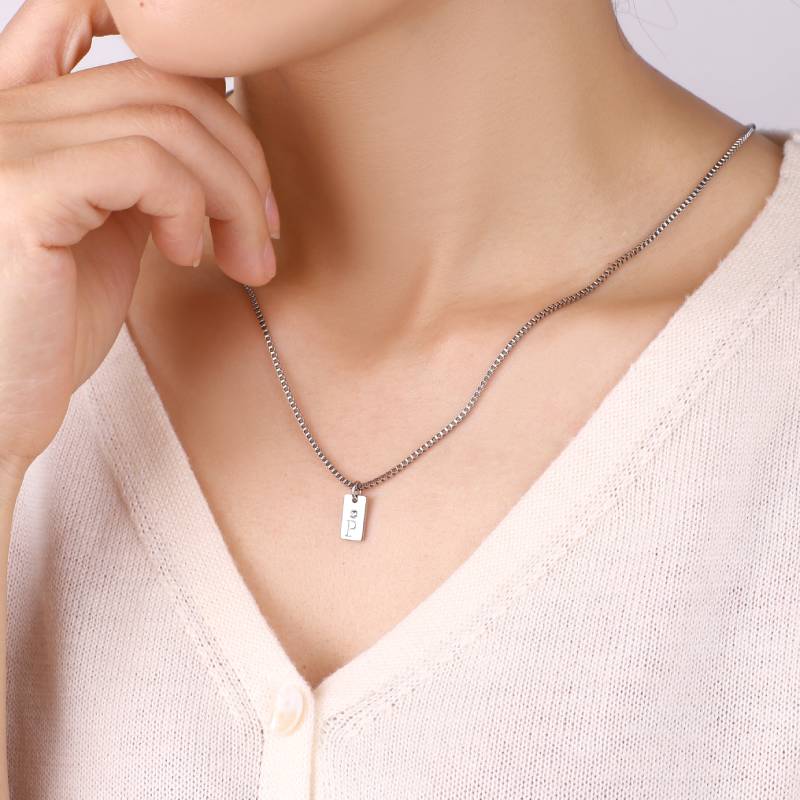 Dainty Pave Tag Initial Necklace - Image 6
