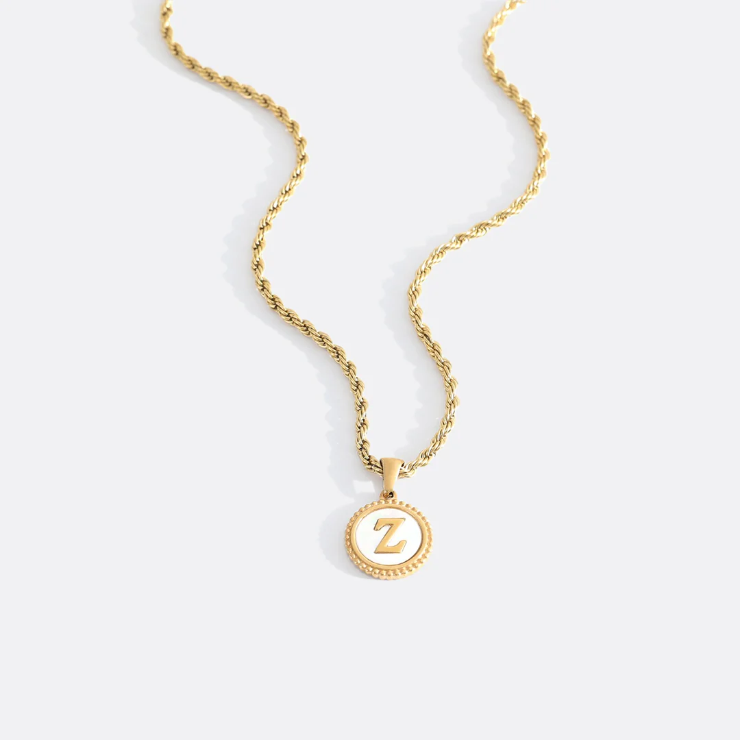 Mother of Pearl Disc Letter Necklace with Rope Chain - Image 30