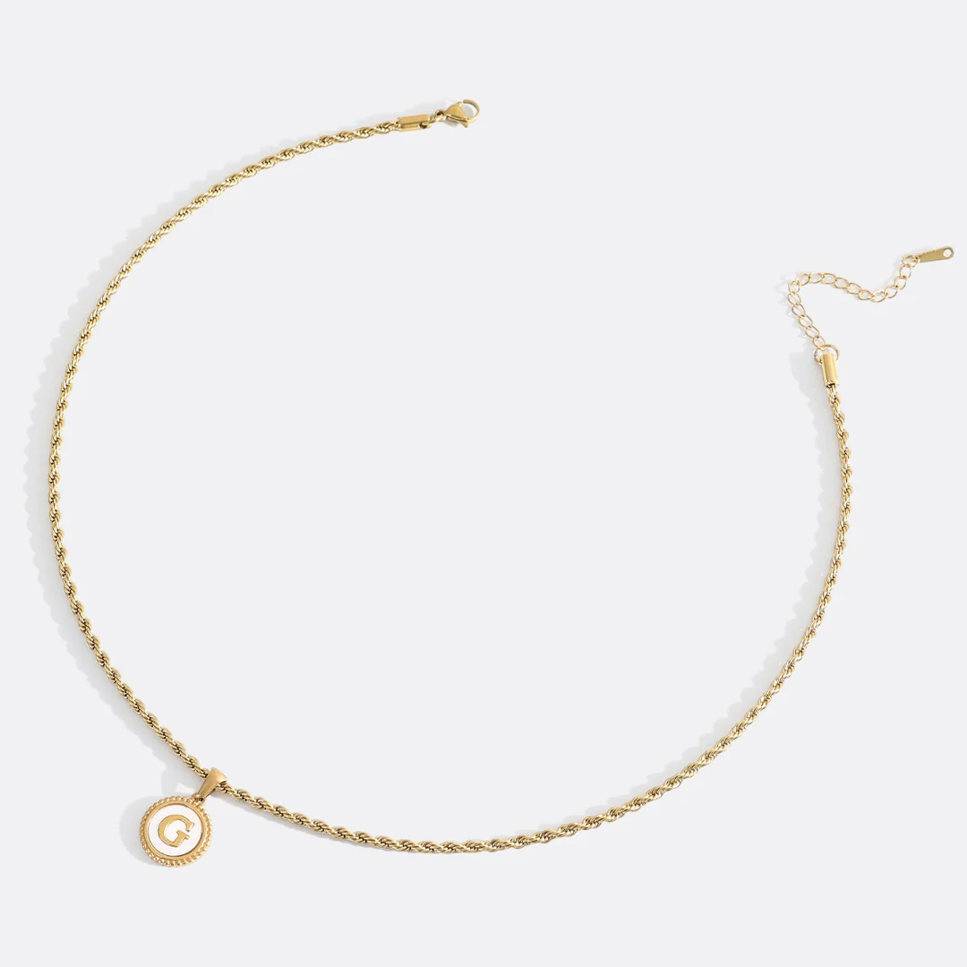 Mother of Pearl Disc Letter Necklace with Rope Chain - Image 37