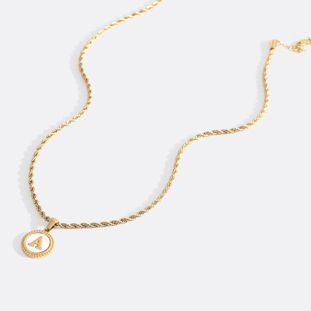 Mother of Pearl Disc Letter Necklace with Rope Chain - Image 58