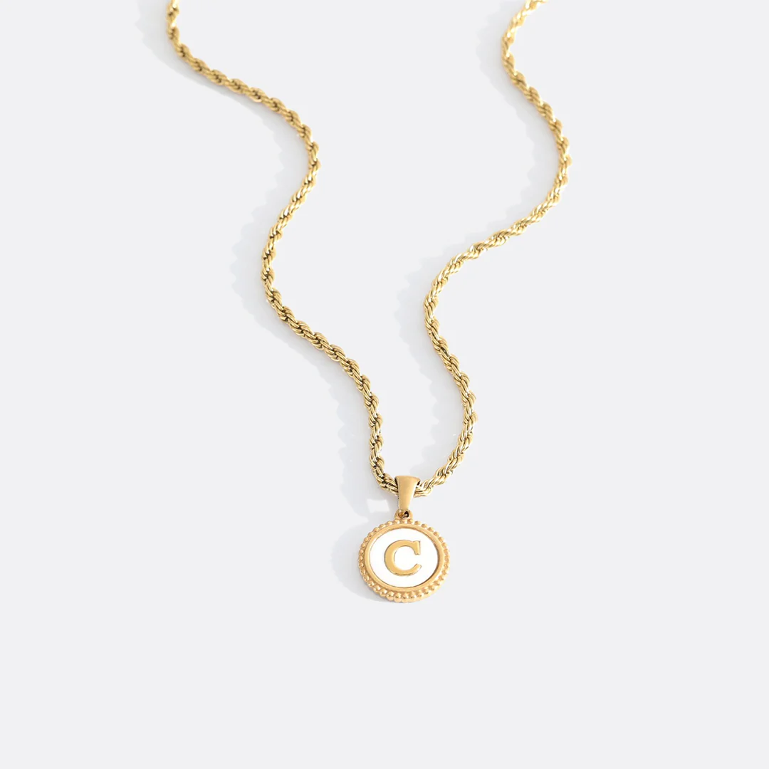 Mother of Pearl Disc Letter Necklace with Rope Chain - Image 7