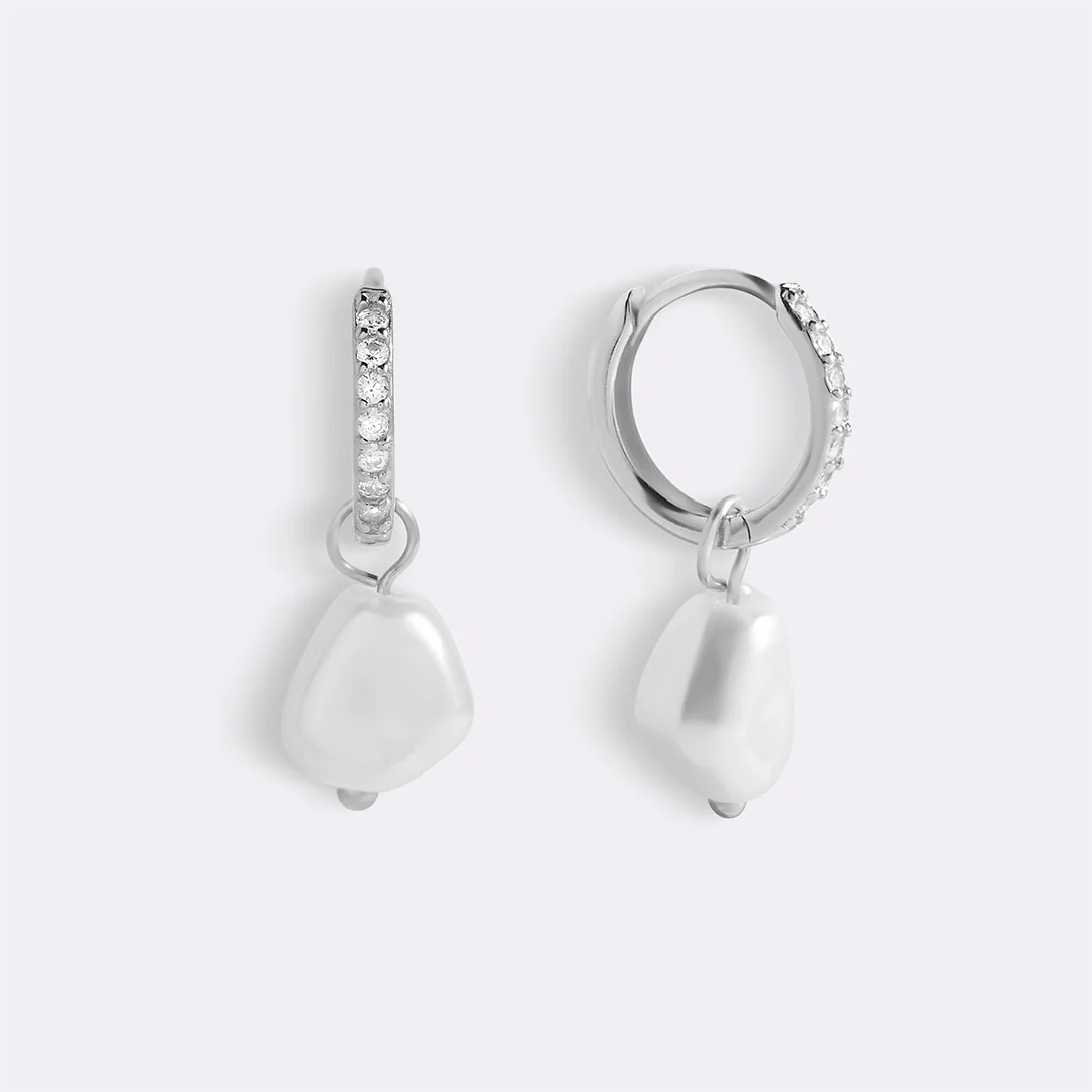 Freshwater Pearl Drop Pave Huggie Earrings - Image 23