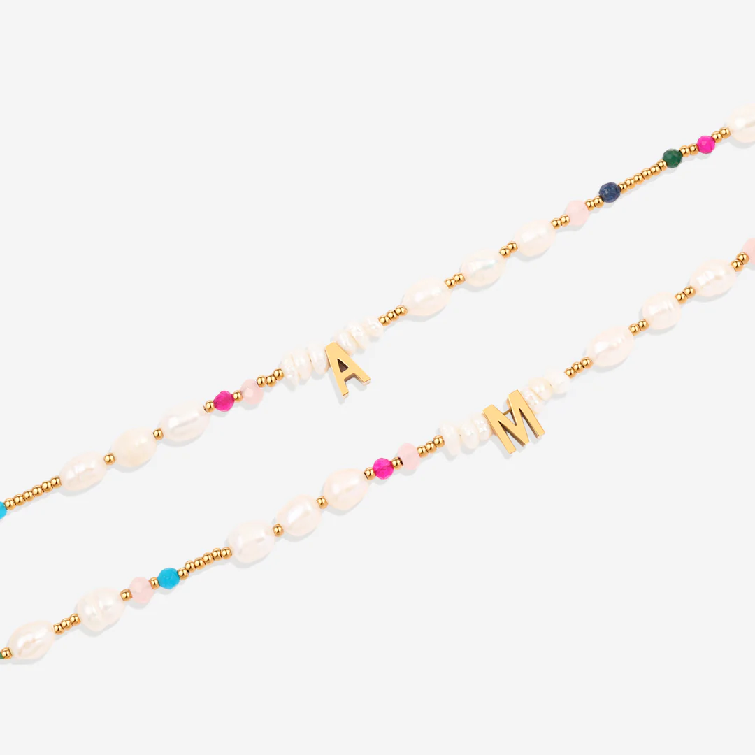 Gemstone and Pearl Initial Necklace - Image 4