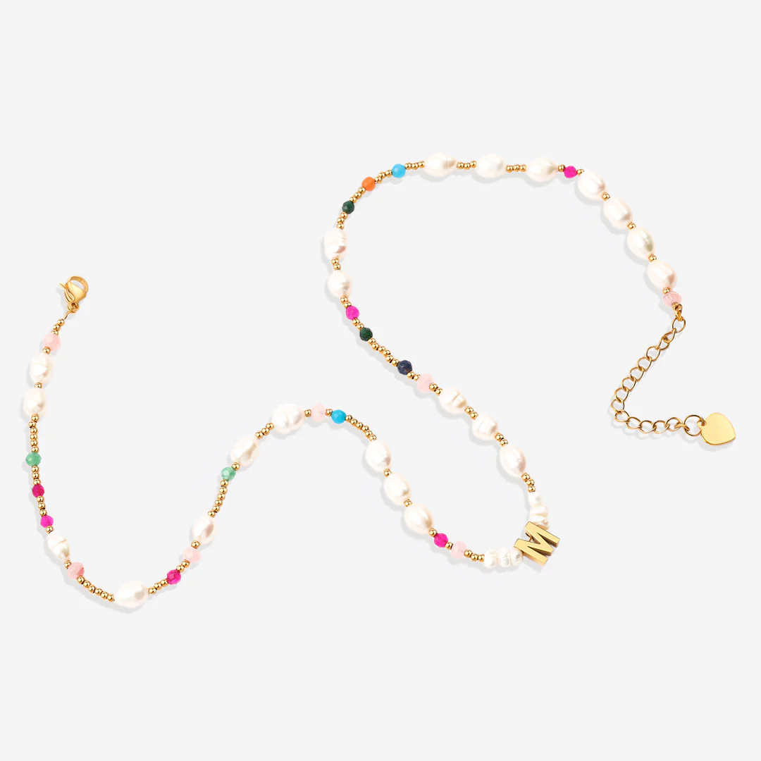 Gemstone and Pearl Initial Necklace - Image 7