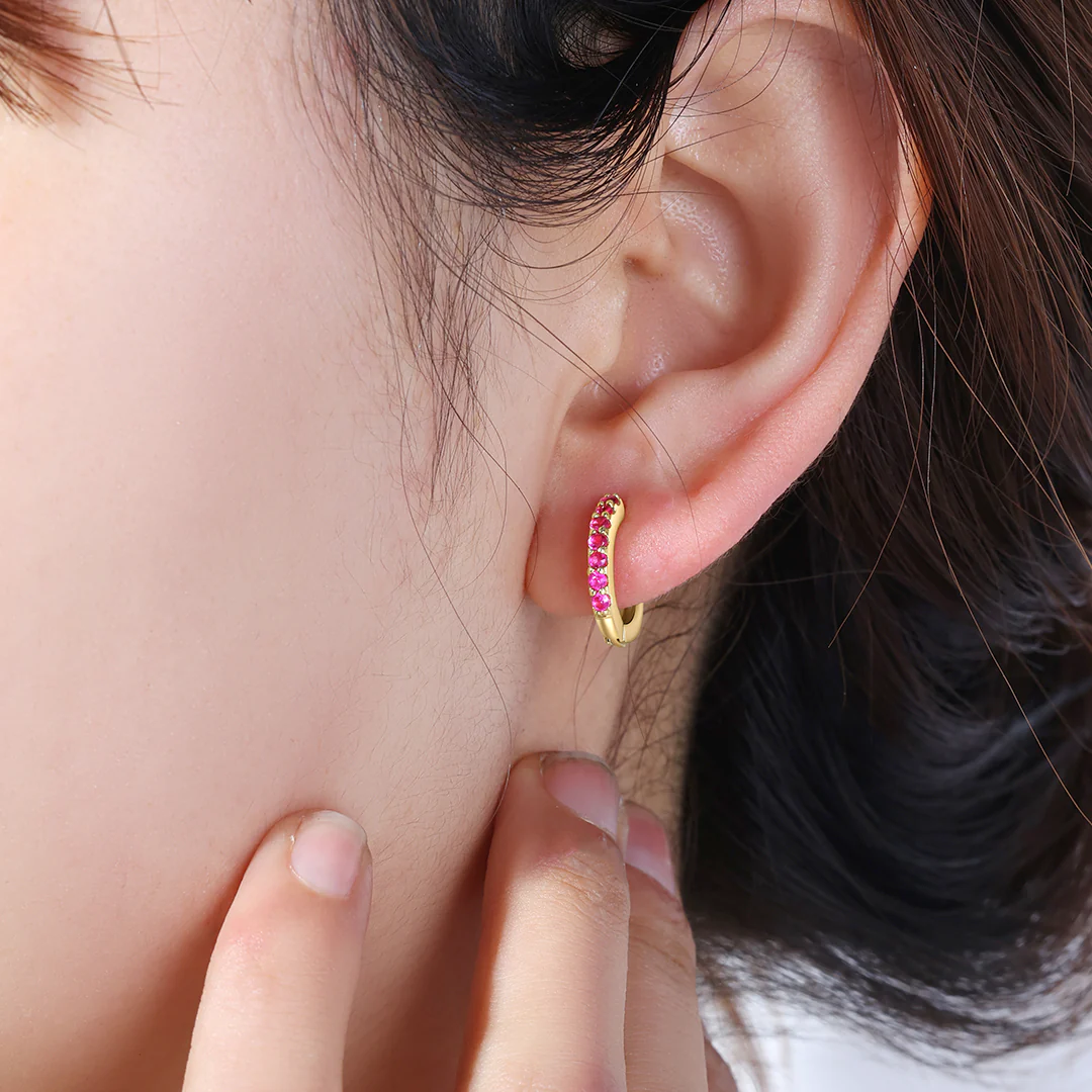 Gemstone Sleeper Huggie Hoop Earrings - Image 45