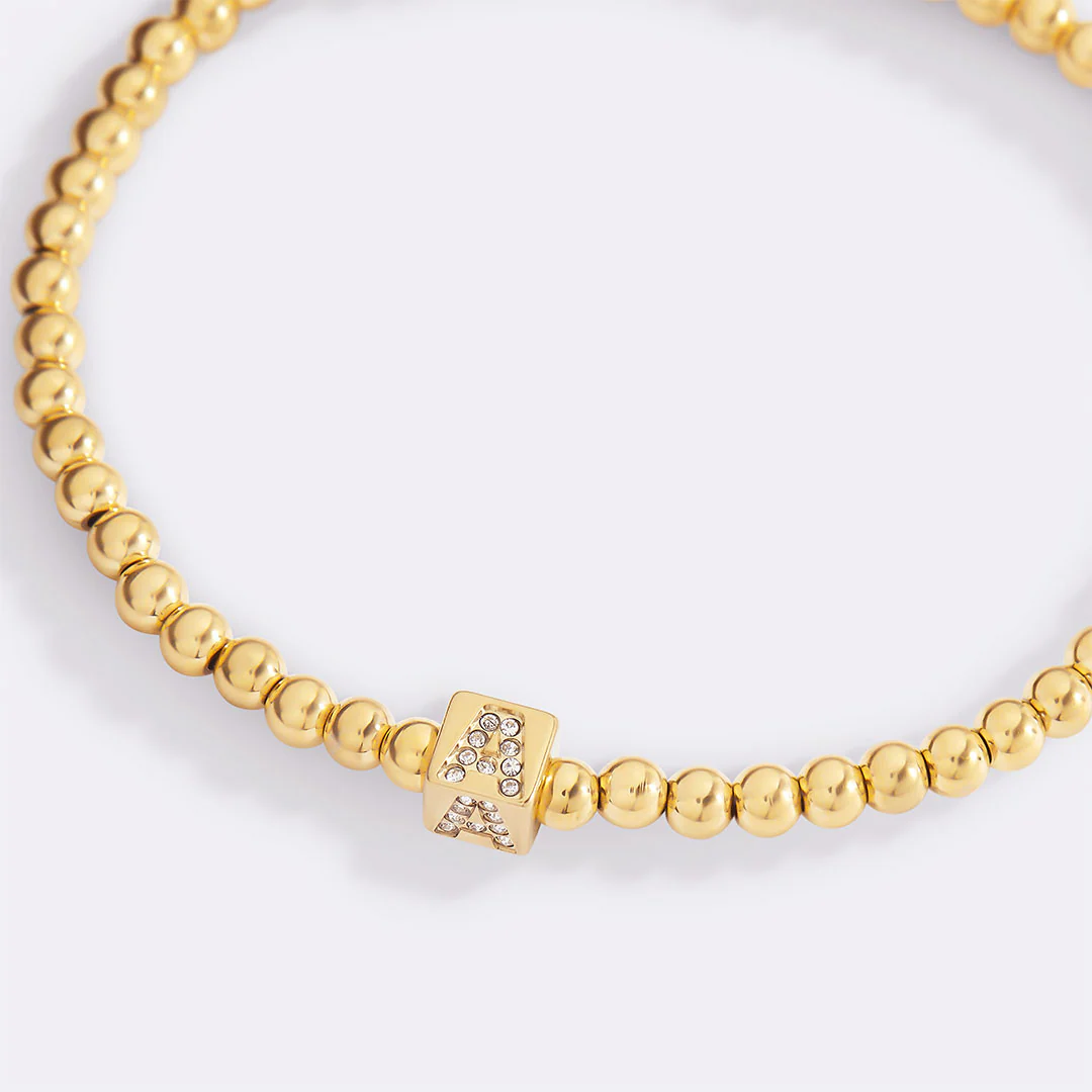 Gold Beaded Block Initial Bracelet - Image 3