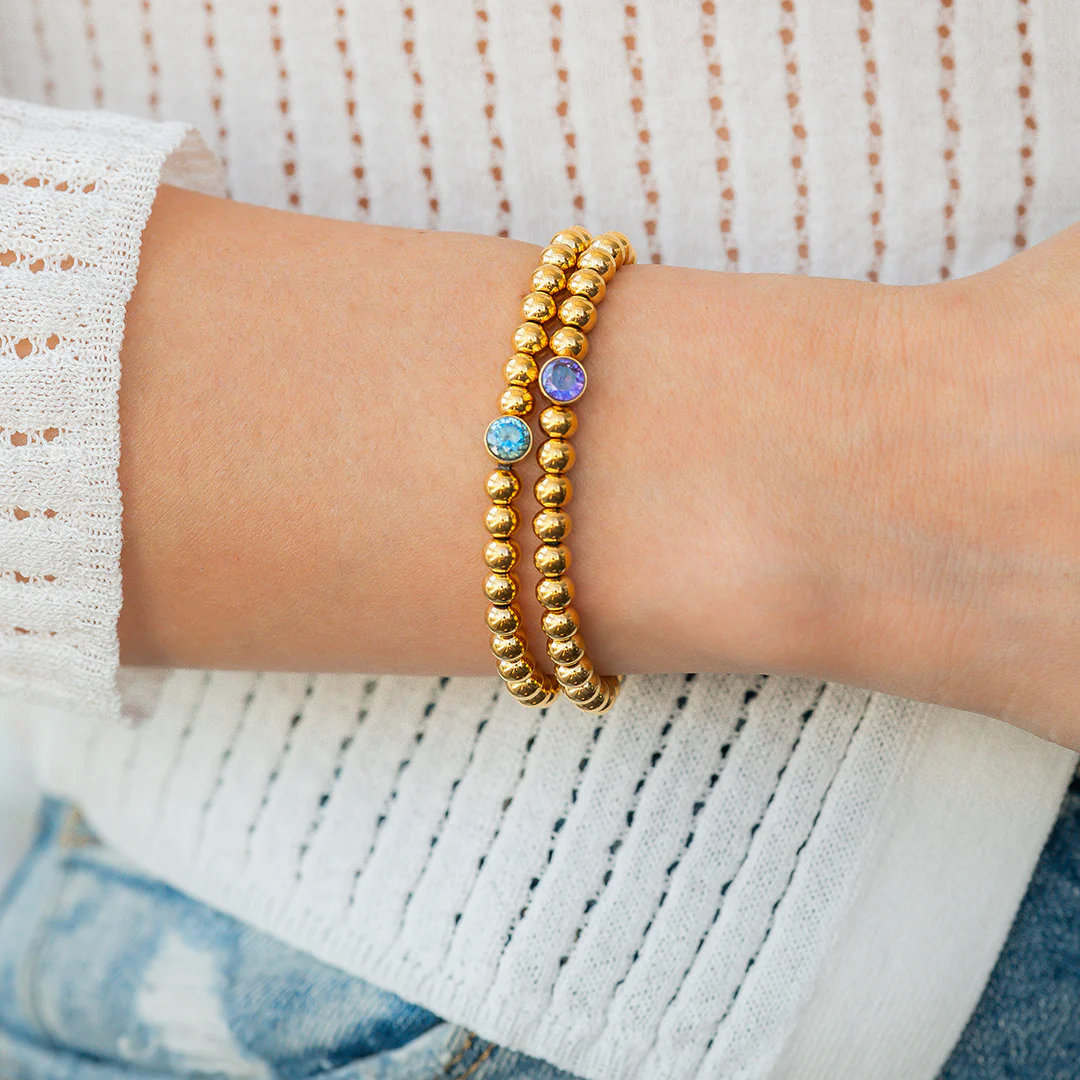 Gold Beaded Bubble Birthstone Bracelet - Image 77