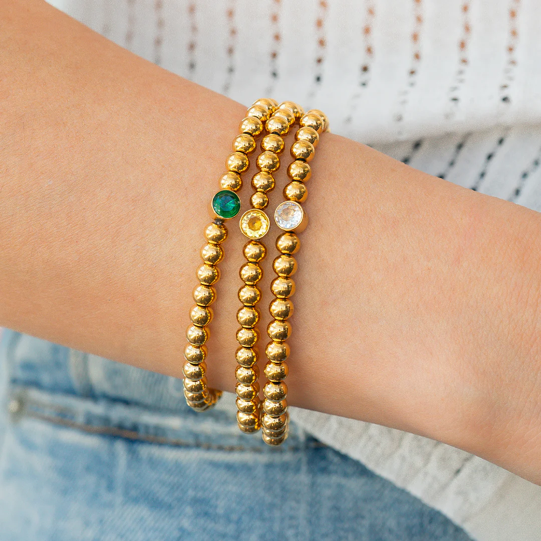 Gold Beaded Bubble Birthstone Bracelet - Image 79