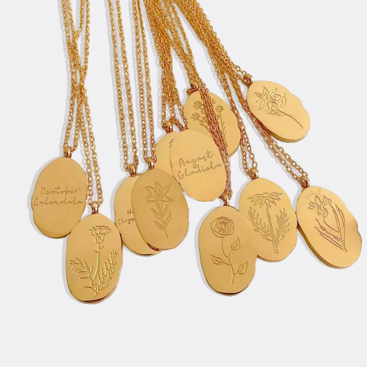 Gold Birth Flower Pendant Necklace - Image 44