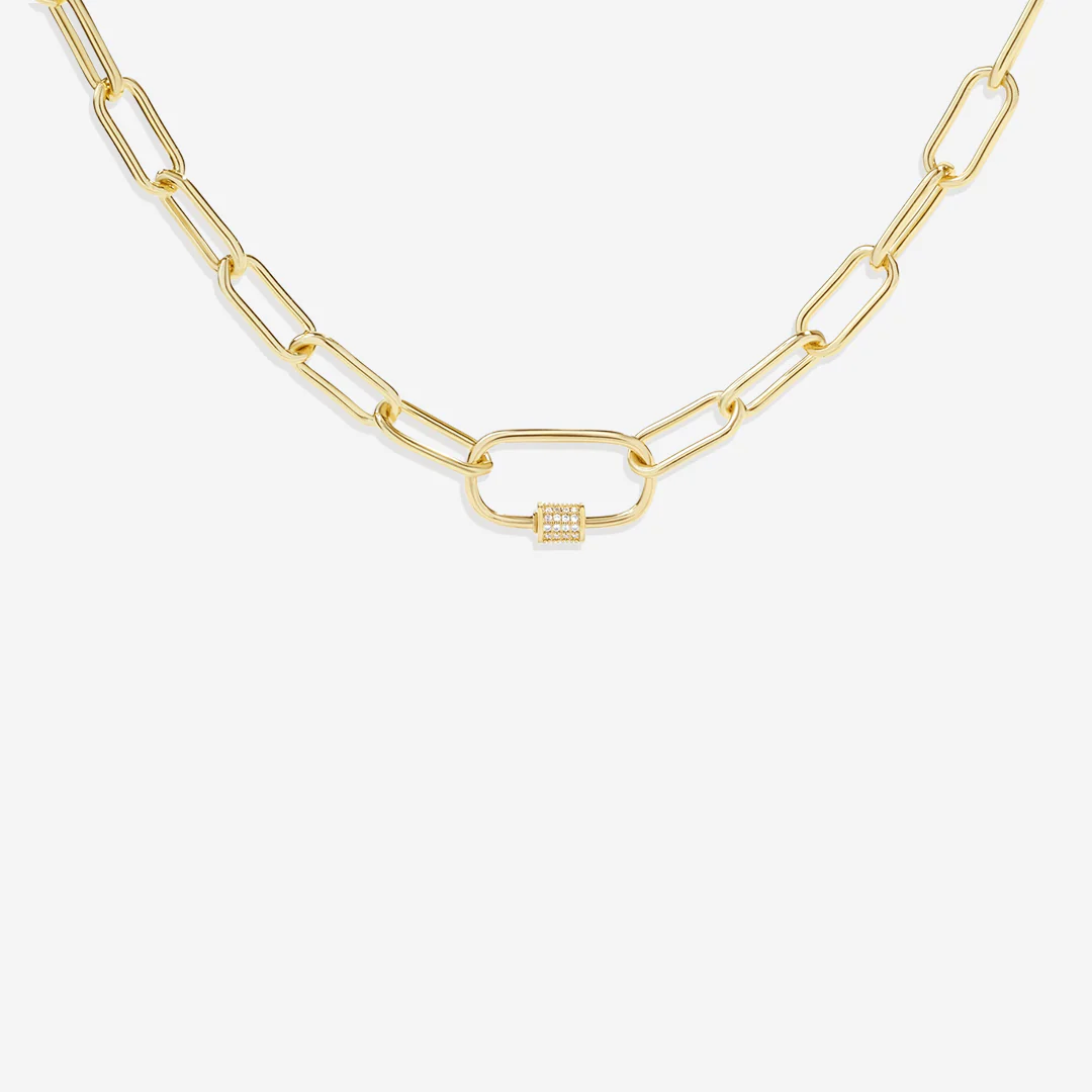 Link Chain Necklace with Pave Carabiner Clasp - Image 8